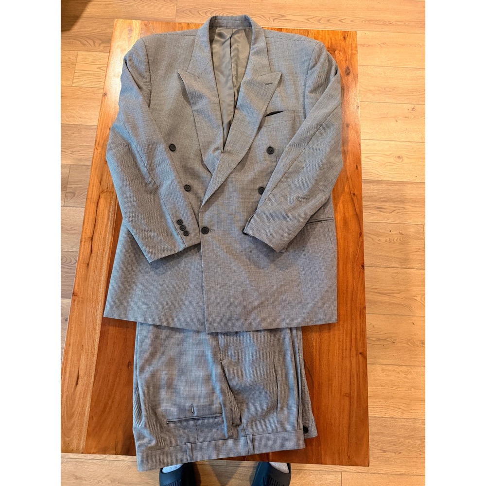 Jack Frost Woolen Wear Mens Double Breasted Black/White Textured‎ Wool Suit